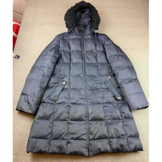 Nautica Women's Medium Navy Blue Hooded Fur Trim Puffer Coat