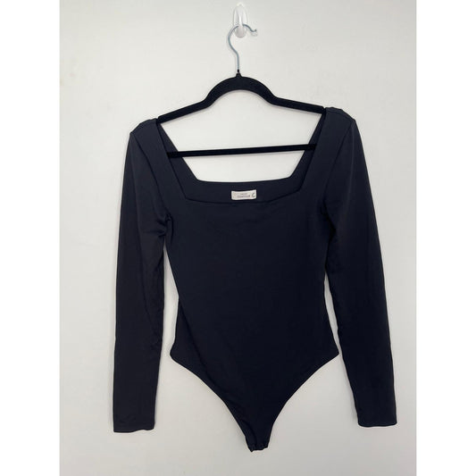 Babaton Contour Bodysuit Women M Black Square Neck Long Sleeve Stretchy