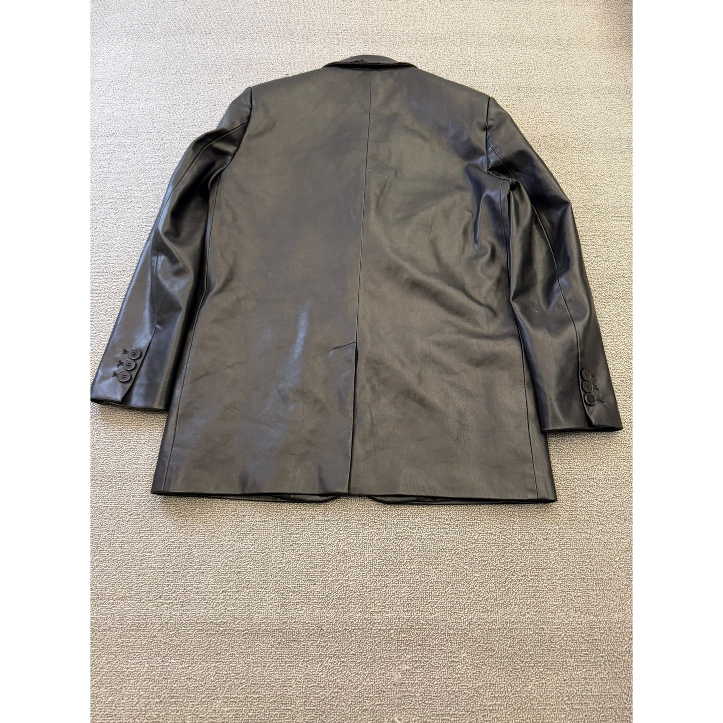 ZARA Women's Medium Black Faux Leather Blazer Double Button