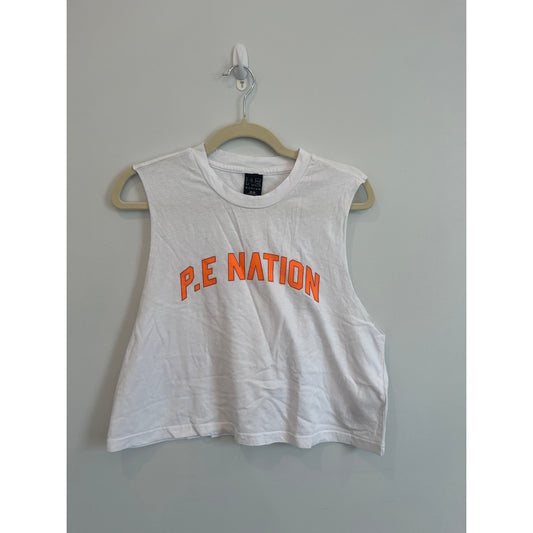 P.E Nation Tank Top Women M White Cropped Sleeveless Athletic Casual Activewear