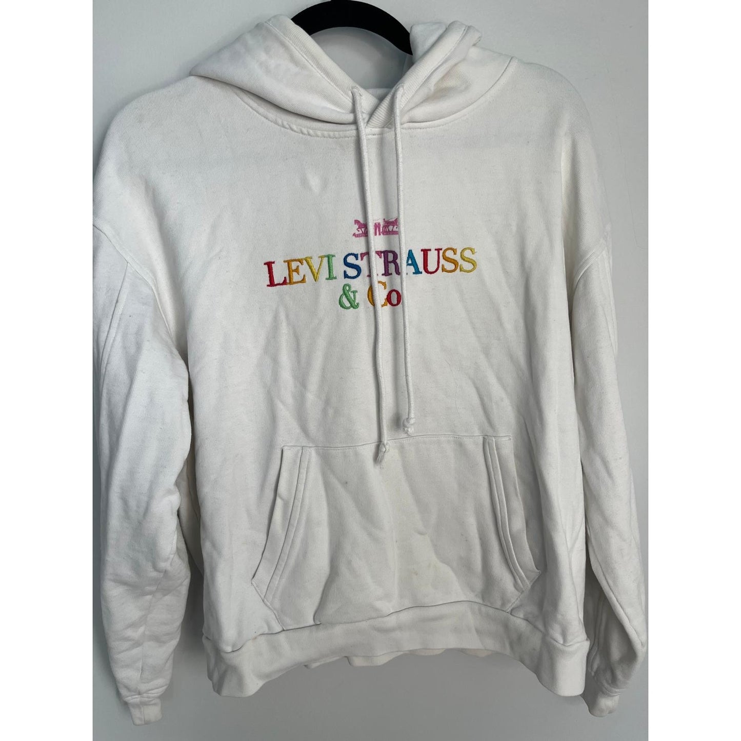 Levis Hoodie Women Small White Rainbow Logo Pullover Sweatshirt