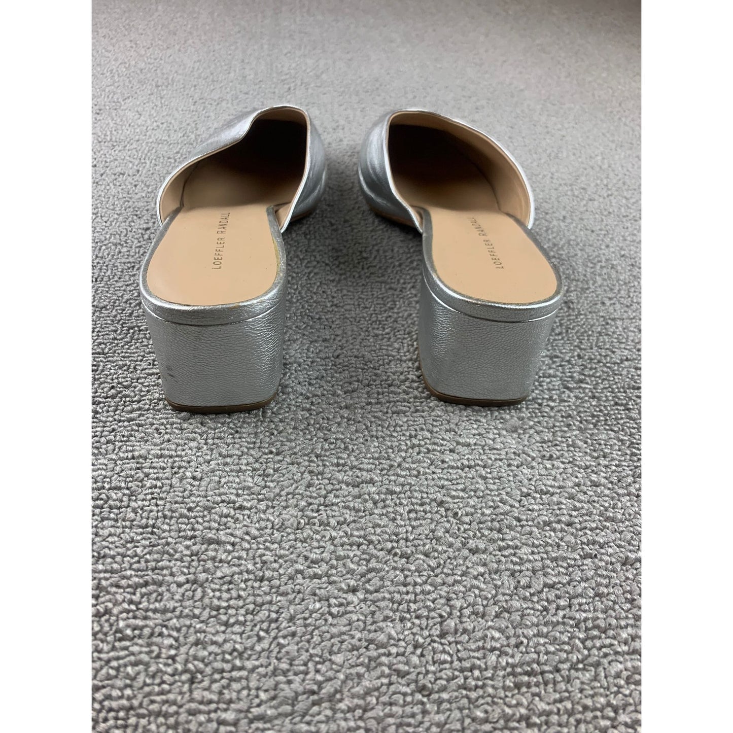 Loeffler Randall Women's 7.5 Silver Metallic Leather Mules Heels