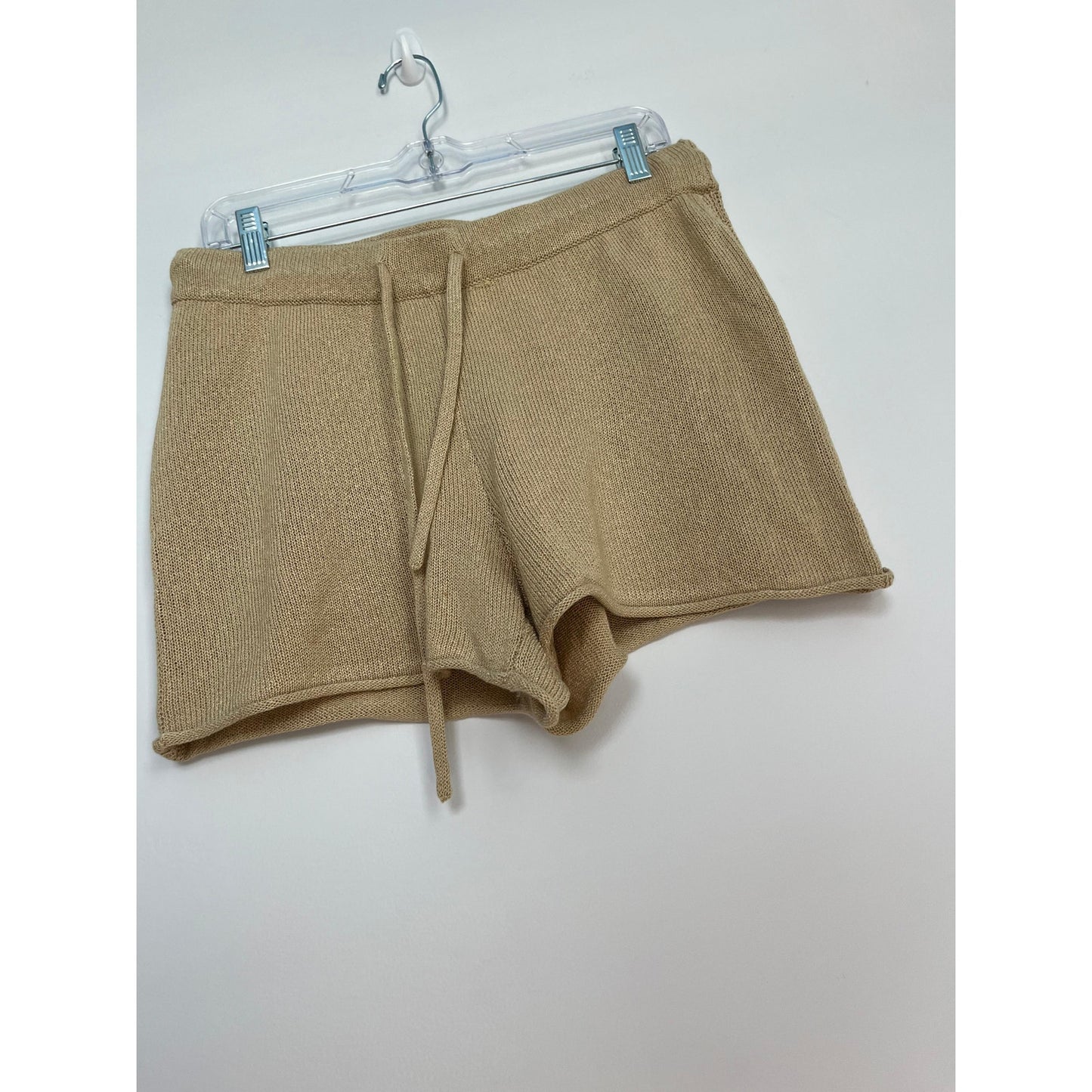 Monrow Knit Lounge Shorts Women L Tan Drawstring Waist Casual Comfy