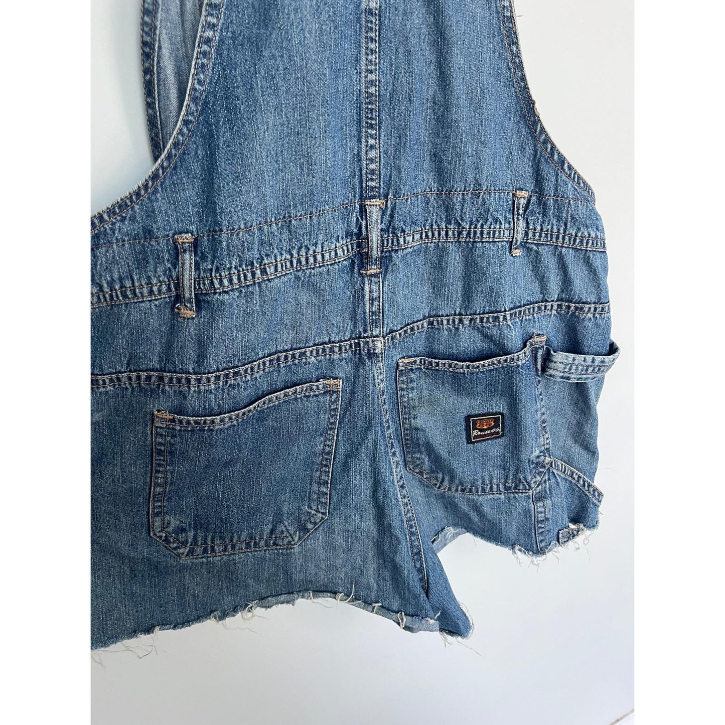 Route 66 Denim Overalls Shorts Women L Vintage Distressed Carpenter Utility