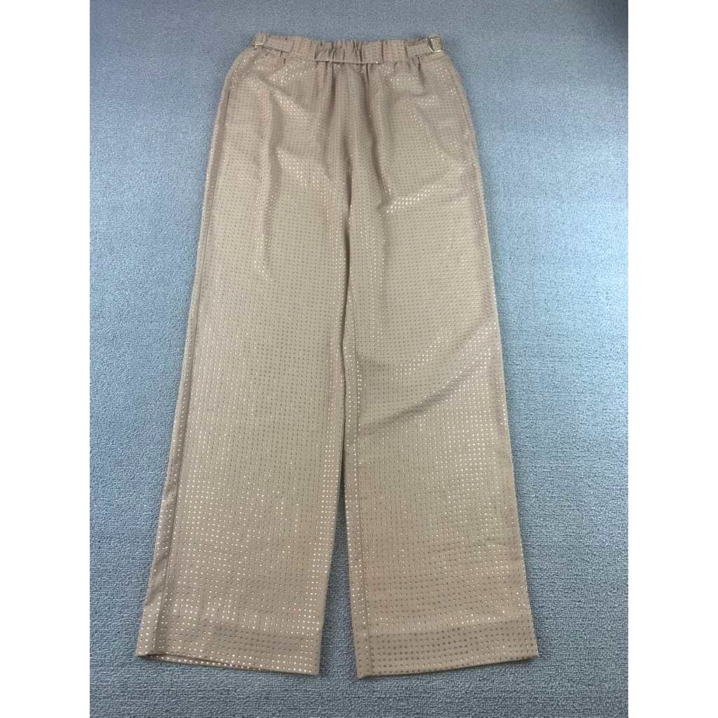 Reiss Size 6 Beige Arielle Embellished Wide Leg Pants Rhinestone Buckle Waist