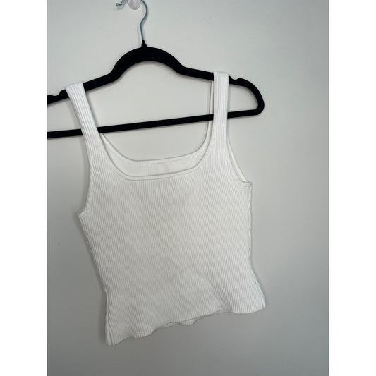Babaton Ribbed Tank Top Women M White Square Neck Minimalist Stretch