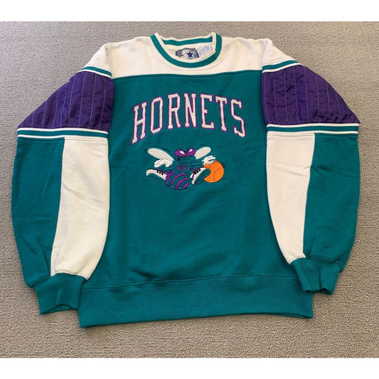 Vintage Charlotte Hornets NBA x STARTER Men Large Teal White Purple Sweatshirt