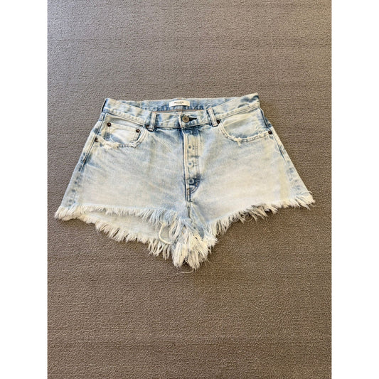 MOUSSY VINTAGE Women 33 Light Wash Distressed Denim Shorts Frayed Hem