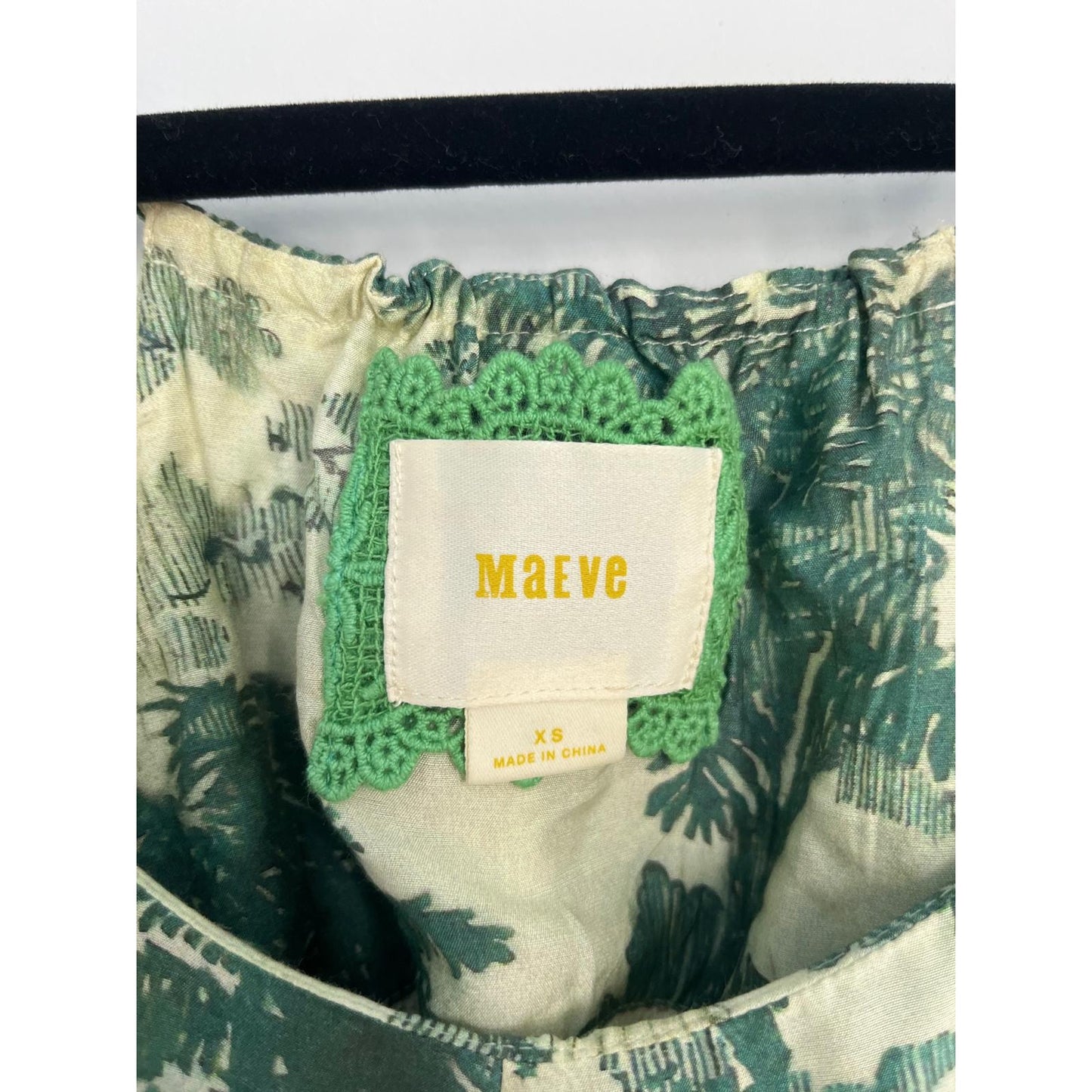 Maeve Sundress Women XS Green Scenic Print Tie Strap Boho Summer Dress