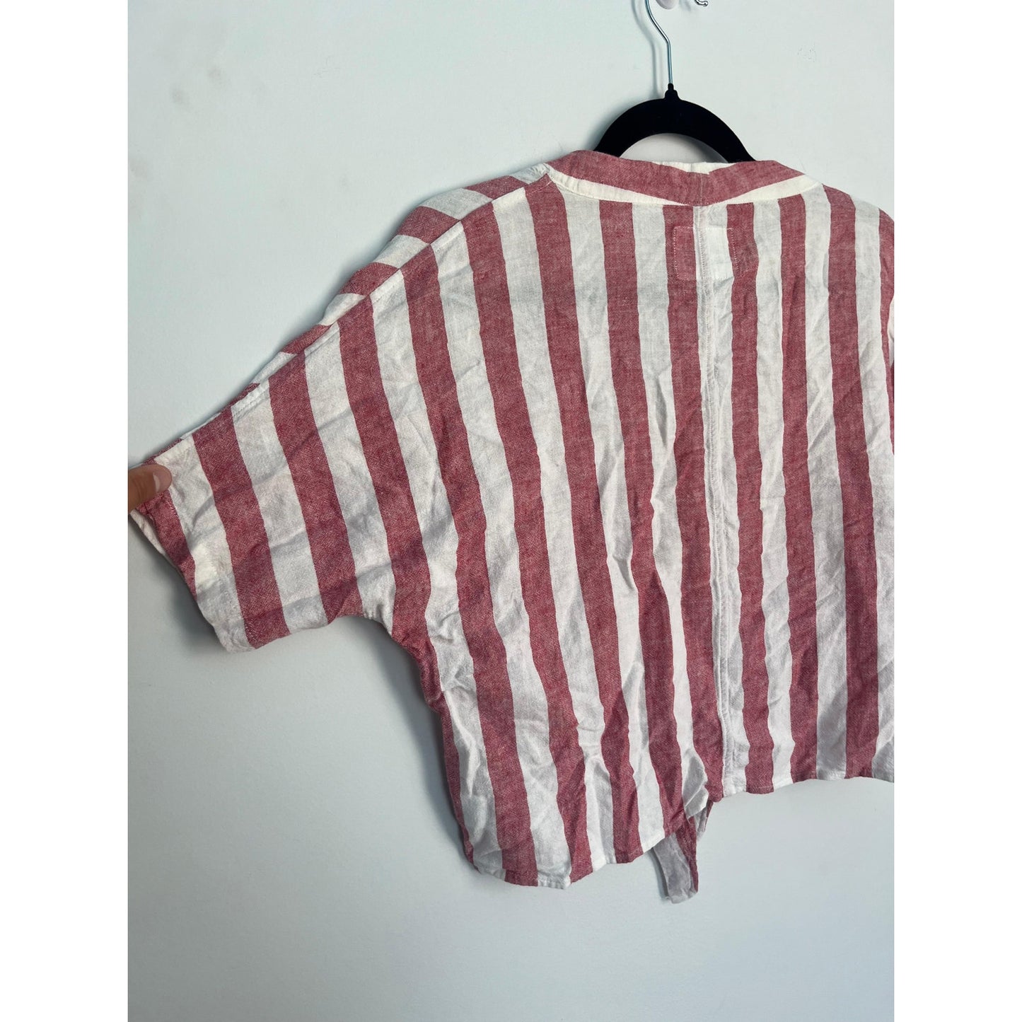 Rails Striped Button Front Shirt Women XS Red White Linen Tie Hem Summer