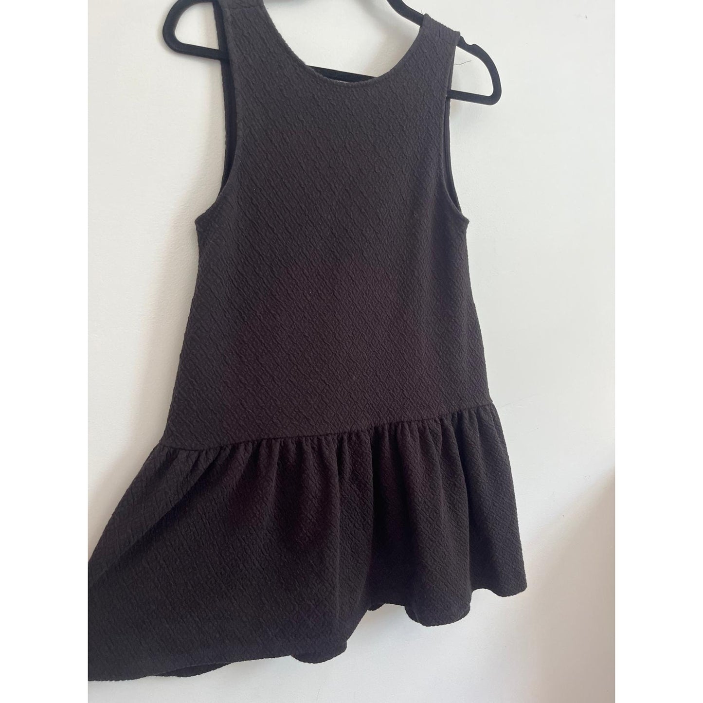 Free People Textured Black Mini Dress Women XS Sleeveless Ruffle Hem Boho