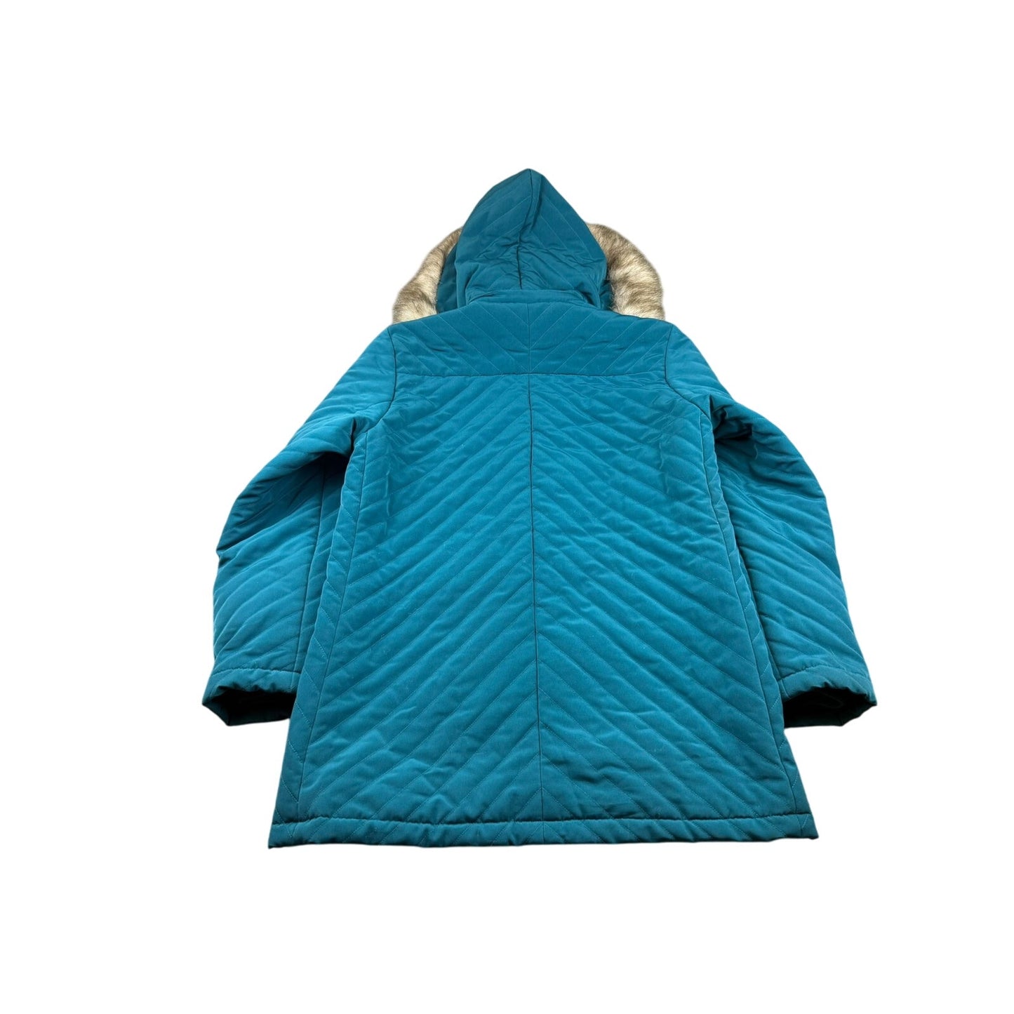 White Stag Women's Small Quilted Puffer Jacket With Faux Fur Trim Hood