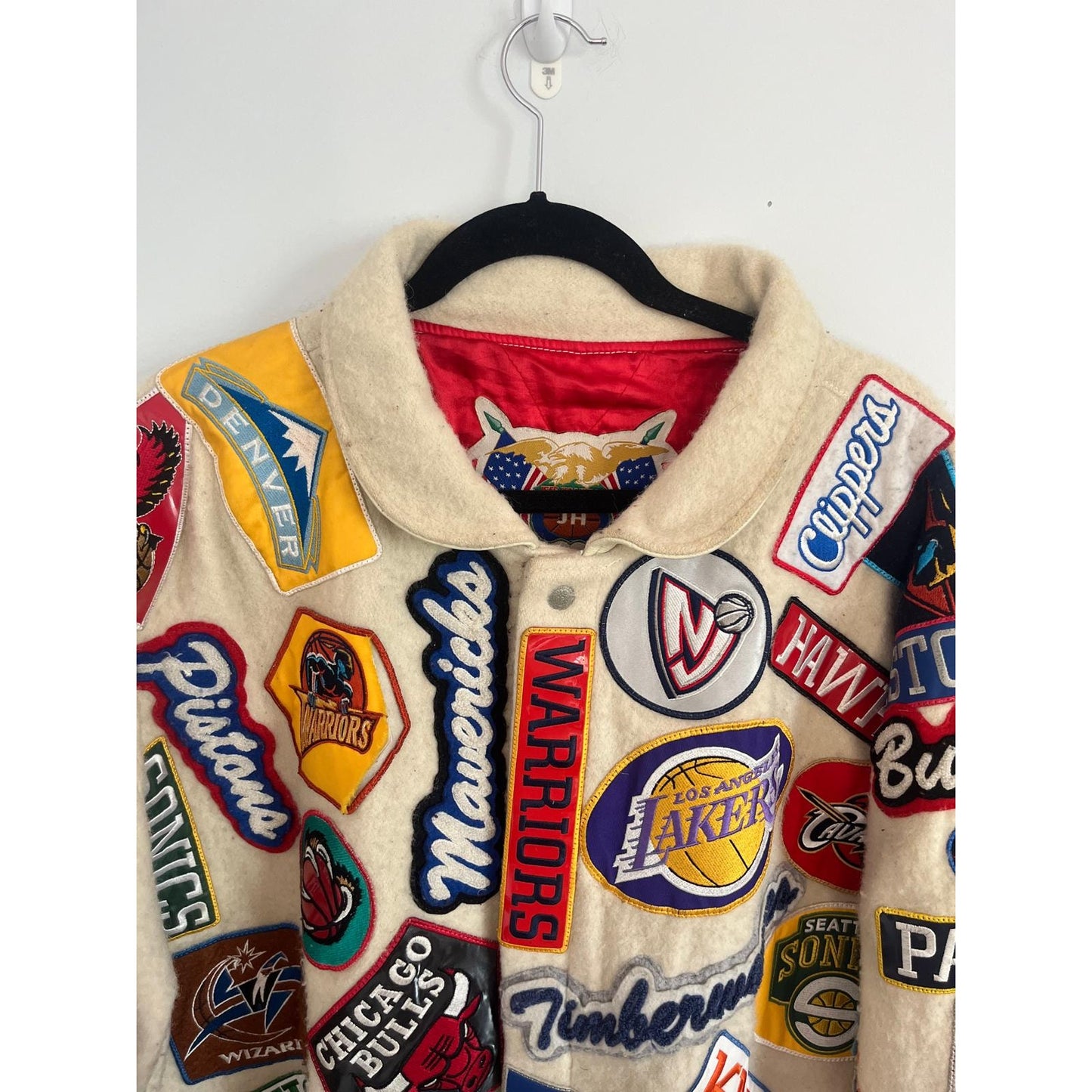 Jeff Hamilton Jacket Men XL Cream NBA All Teams Patch Wool Bomber