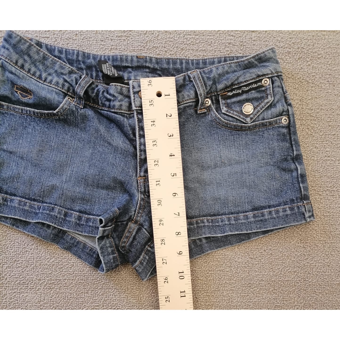 Harley-Davidson Women's Blue Denim Jean Shorts Biker Moto Style
