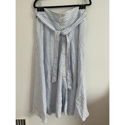 Saks Fifth Avenue Striped Midi Skirt Women L Blue White Linen Button Front