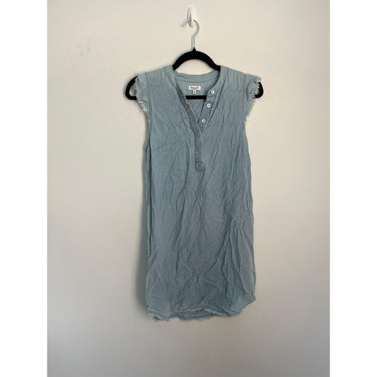 Splendid Sleeveless Henley Dress Women XS Blue Chambray Frayed Hem Casual