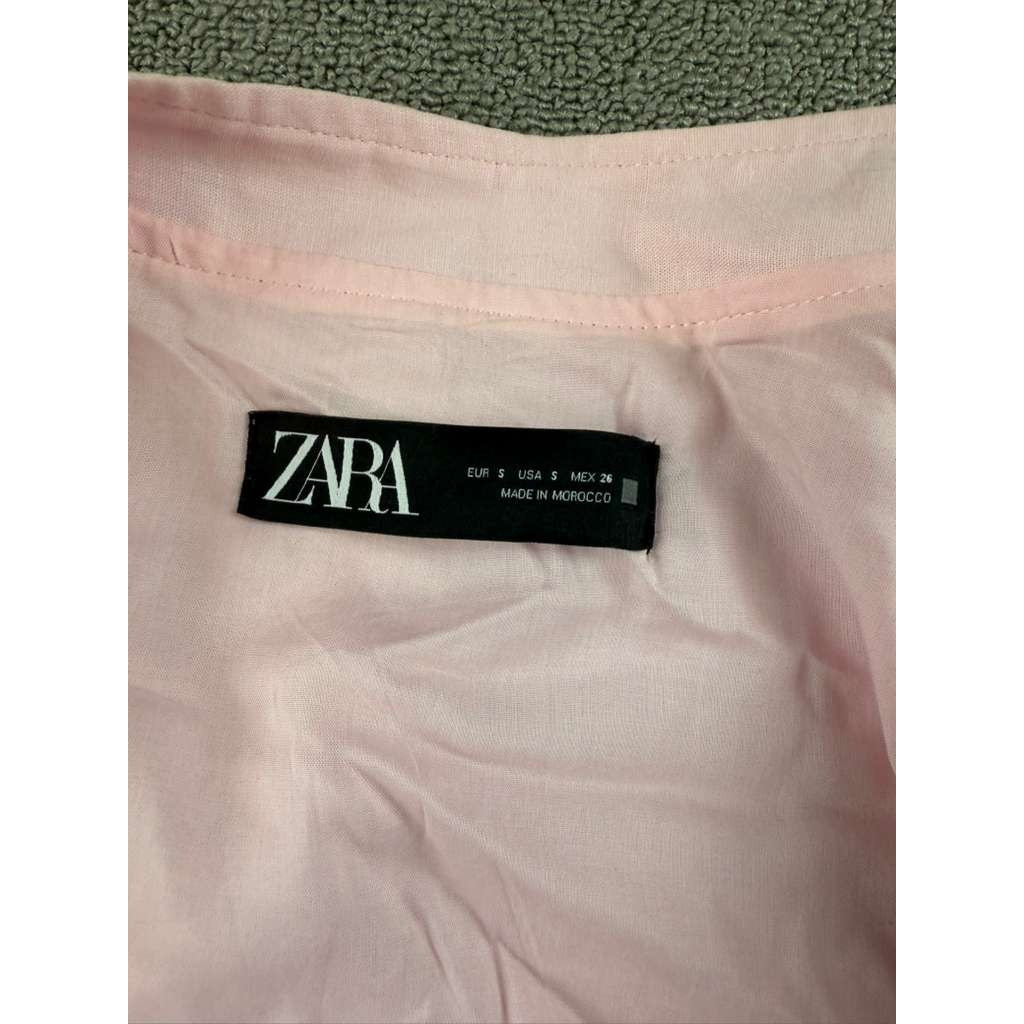 Zara Cropped Jacket Women S Pink Zip Front Elastic Hem Long Sleeve Ribbed Cuffs