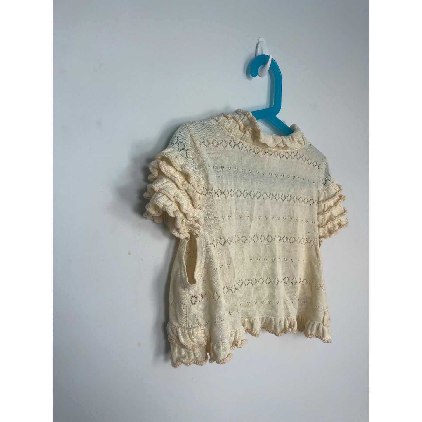 Nanette Lepore Ruffle Knit Shrug Cardigan Women XS Cream Eyelet Cropped Boho