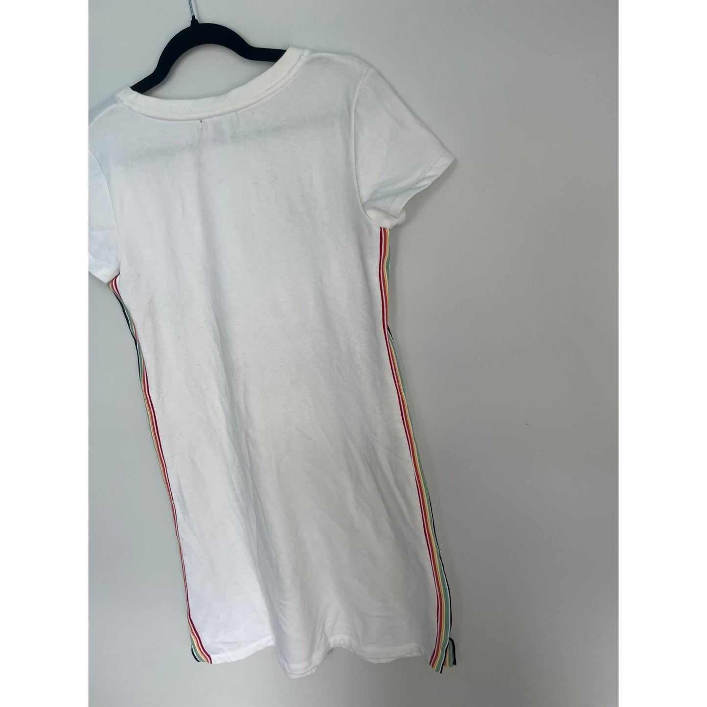 525 America T Shirt Dress Women Small White Rainbow Stripe Side Tee