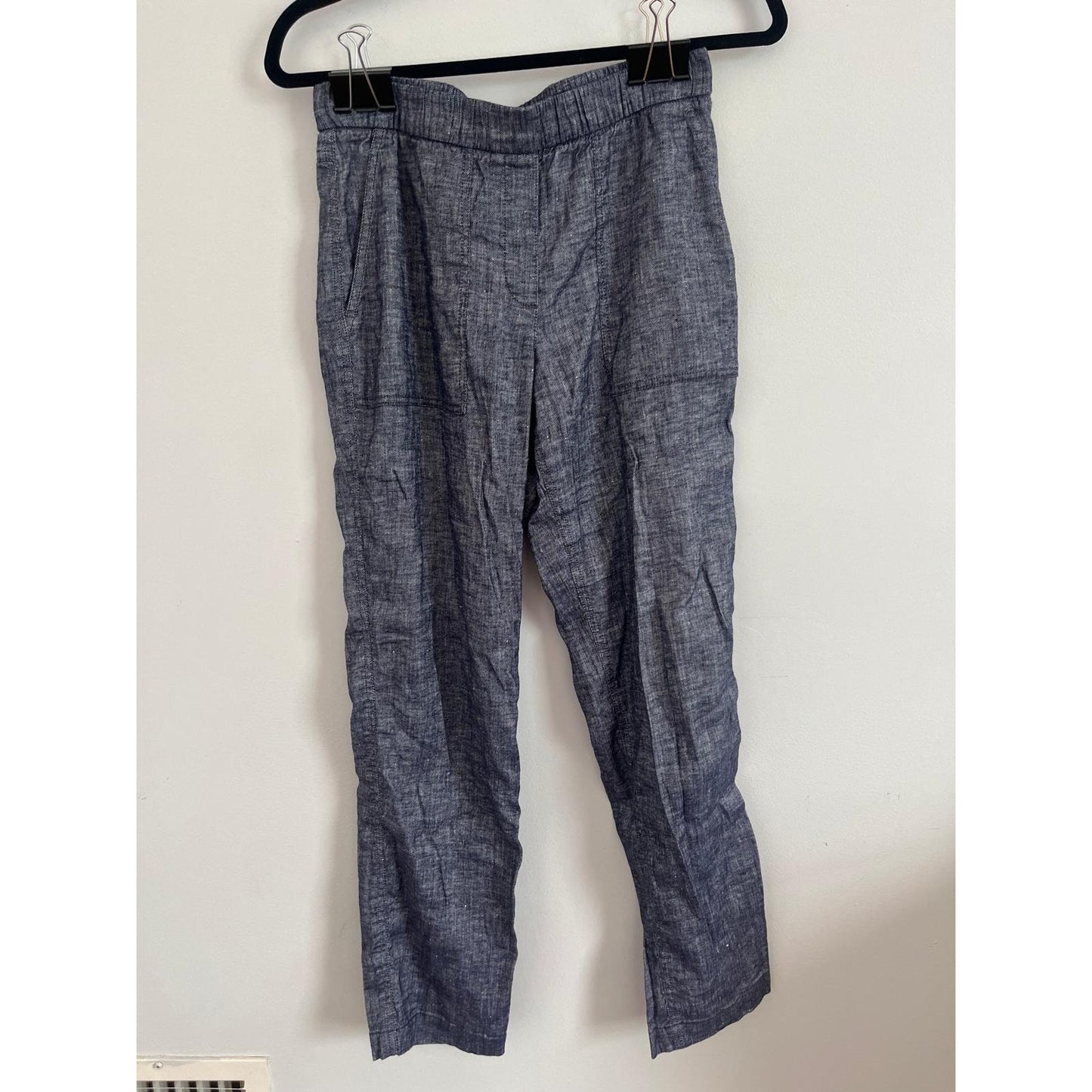 Theory Linen Blend Tapered Pants Women Size 4 Navy Blue Lightweight