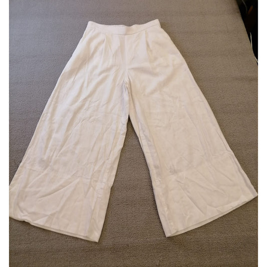 Banana Republic Linen Women's S/P White Wide Leg Pant Relaxed Fit Lightweight