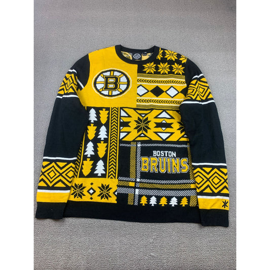 NHL Men's XL Yellow Black Boston Bruins Ugly Christmas Sweater