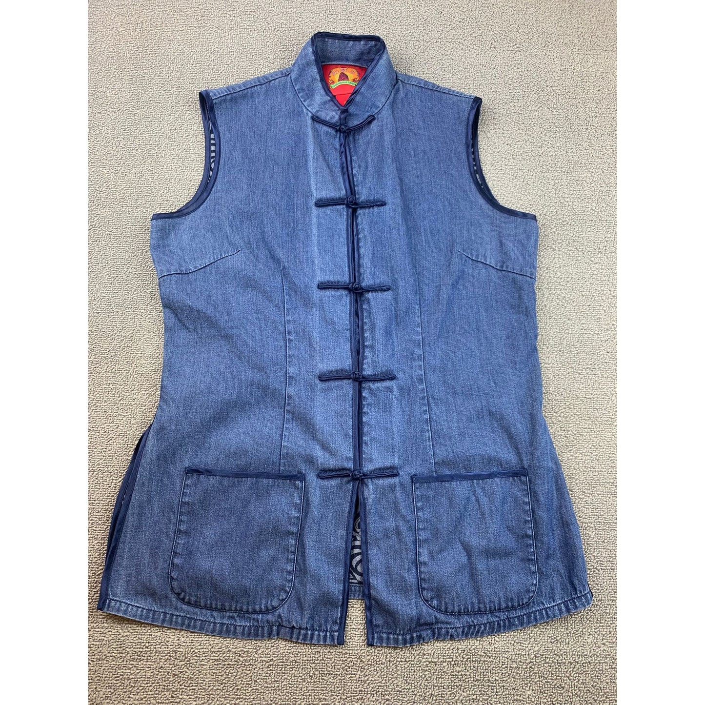 Shanghai Tang Women 10 Denim Waistcoat  Vest Gilet Ethnic Chinese