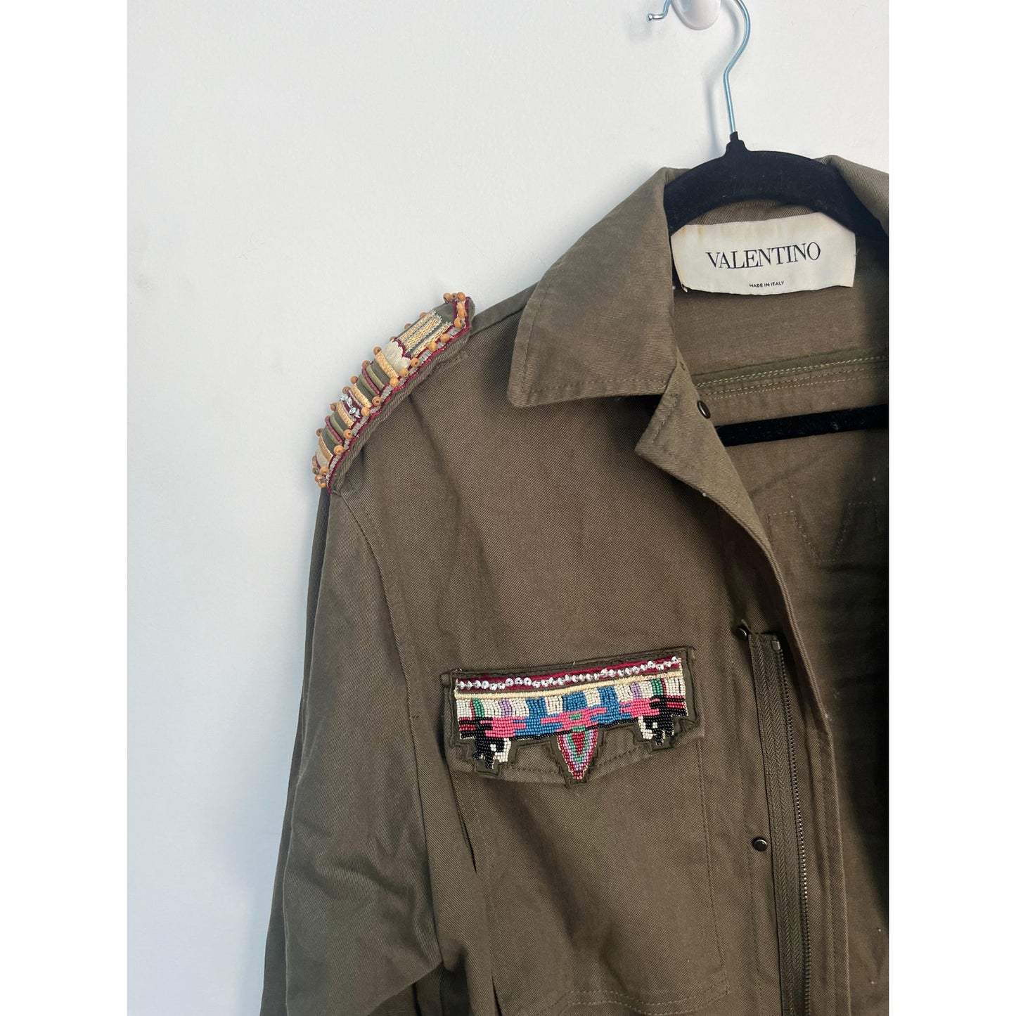 Valentino Beaded Military Jacket Women 38 Olive Green Embellished Italy