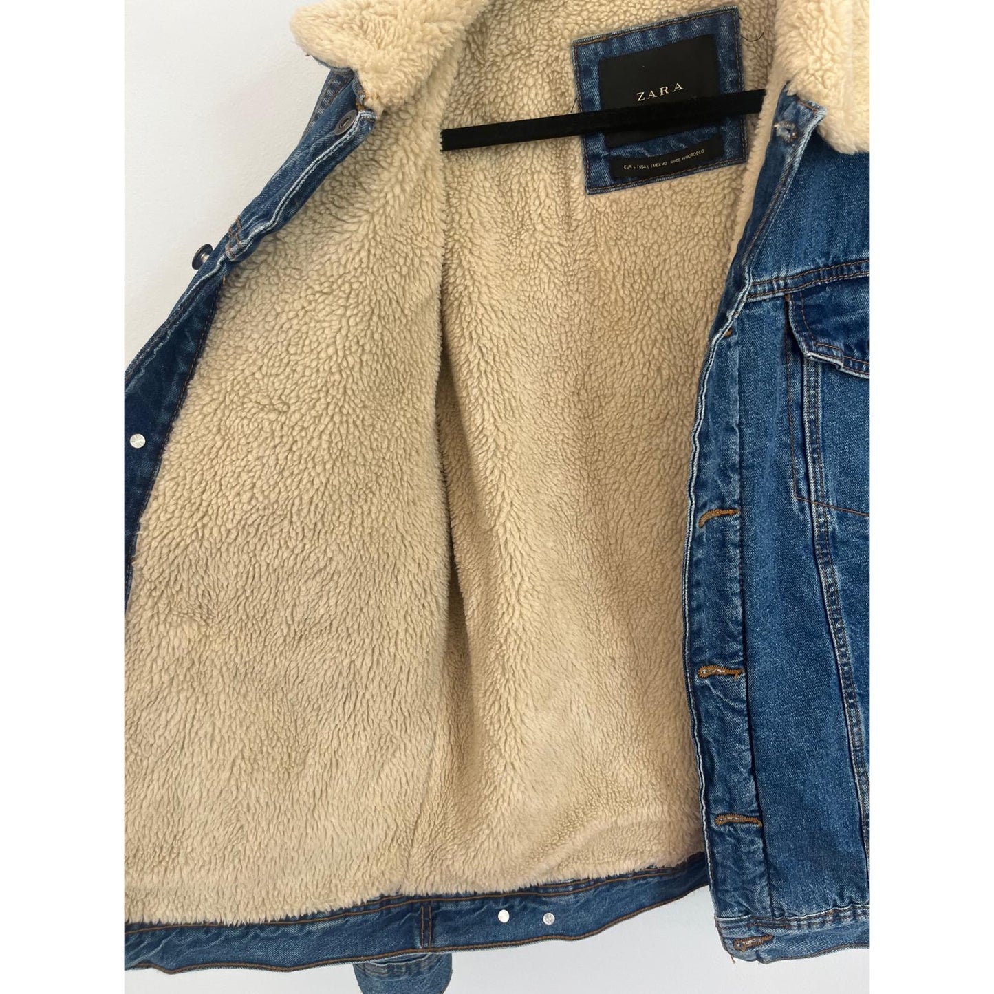 Zara Jacket Men L Blue Sherpa Lined Denim Trucker Coat Casual USA Style