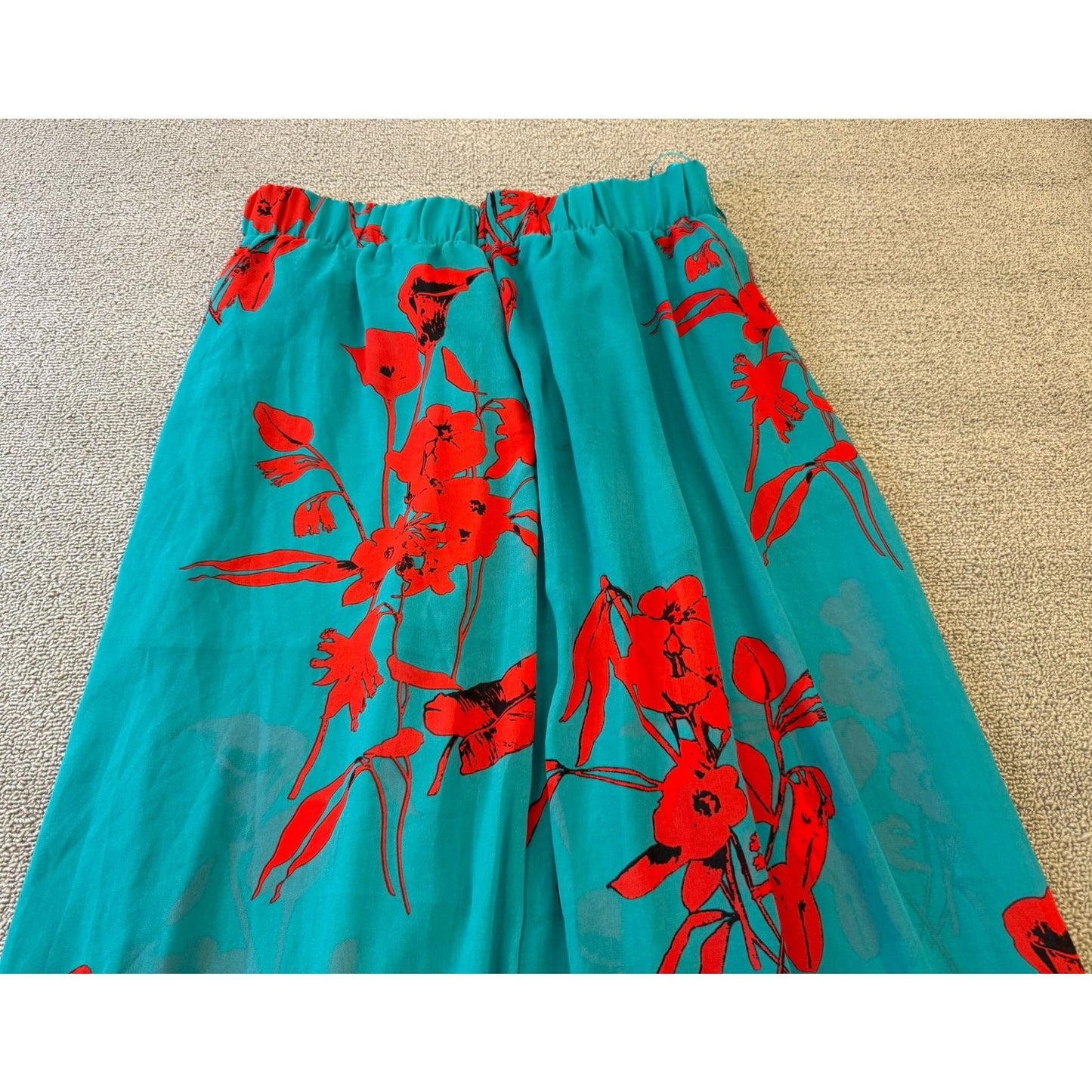 LUXXEL Turquoise Red Flower Set Size Small Flowey Skirt And Shirt