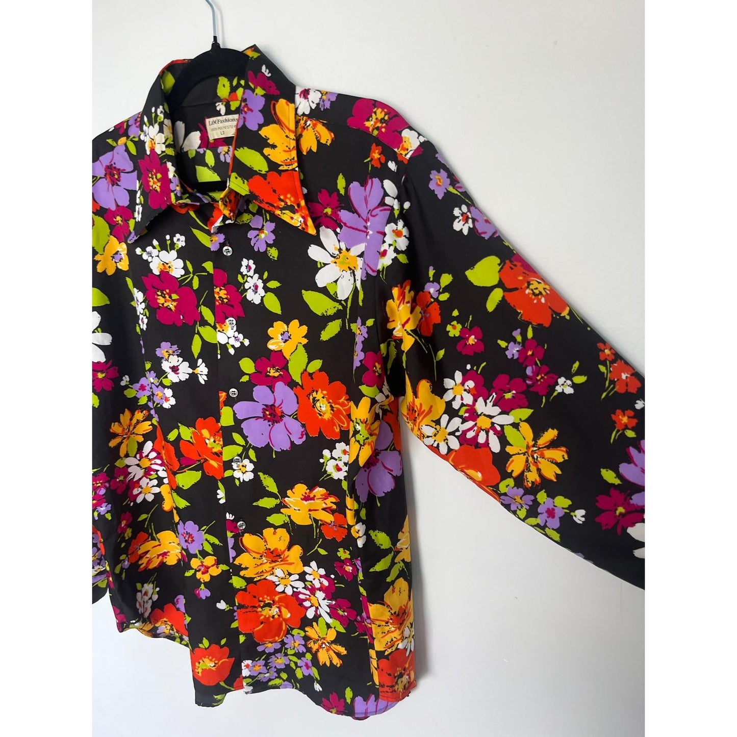 L&M Fashions Floral Shirt Men L Multicolor Long Sleeve Button Up 70s Style