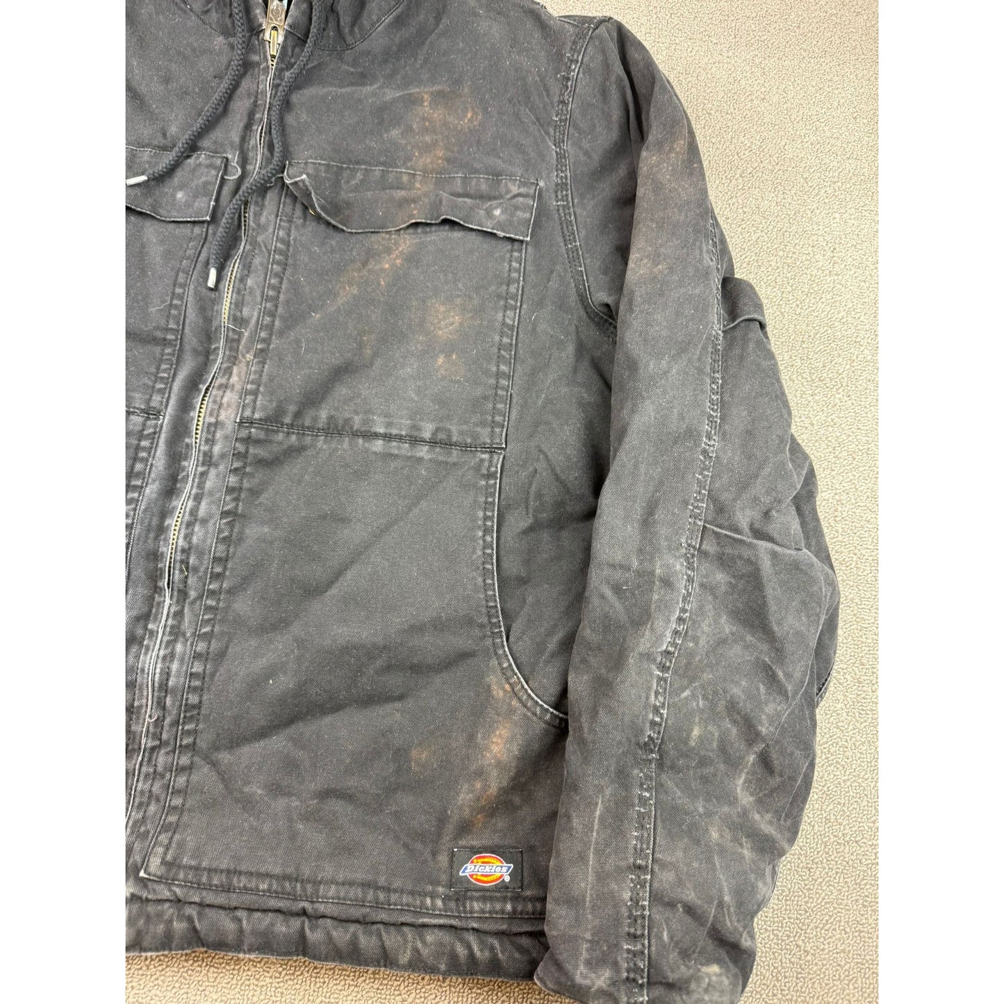 Dickies Work Wear Men's Size Large Black Full-zip Hooded Quilted Lined Jacket