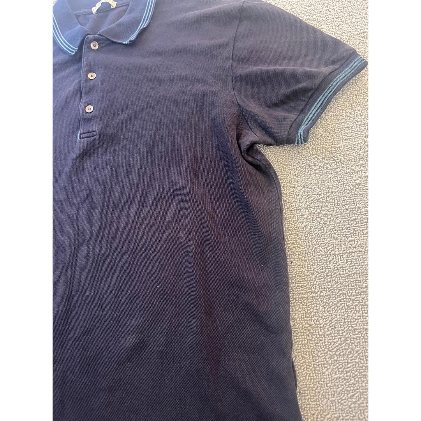 Bottega Veneta Mens 50 Black Polo Shirt Blue Trim Made In Italy