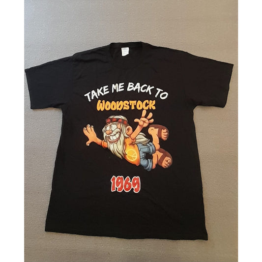 Port & Company Mens L Black Woodstock 1969 Graphic T Shirt
