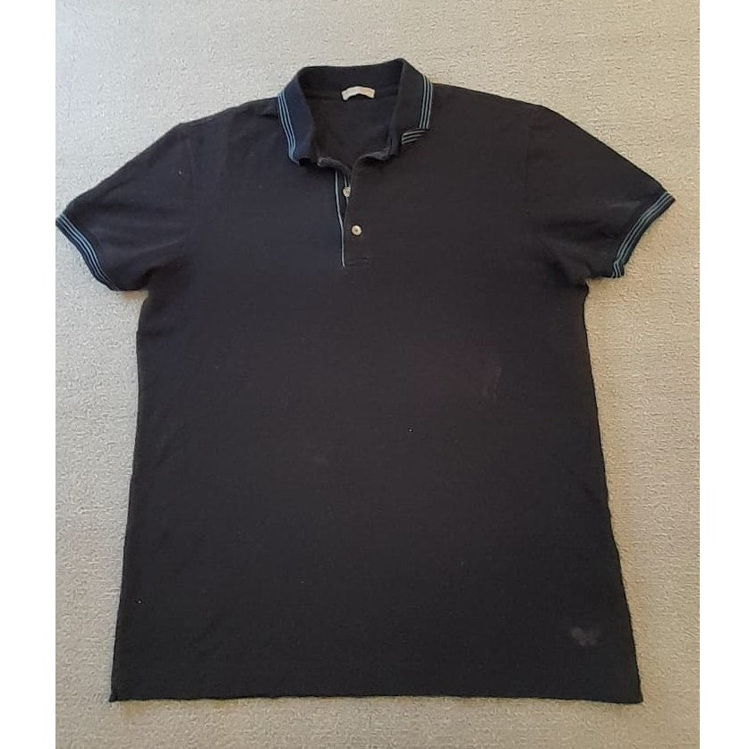 Bottega Veneta Mens 50 Black Polo Shirt Blue Trim Made In Italy