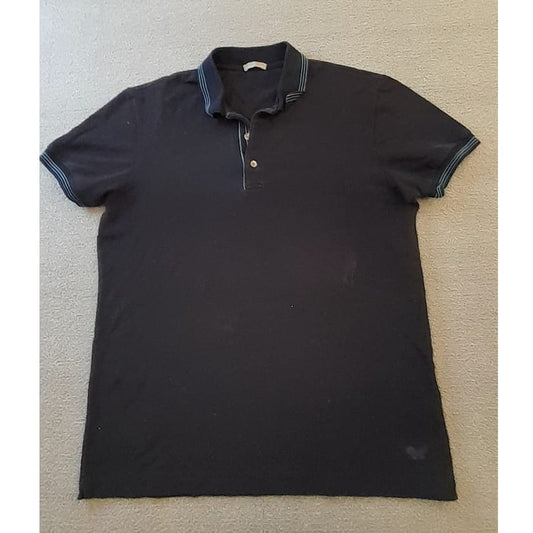 Bottega Veneta Mens 50 Black Polo Shirt Blue Trim Made In Italy