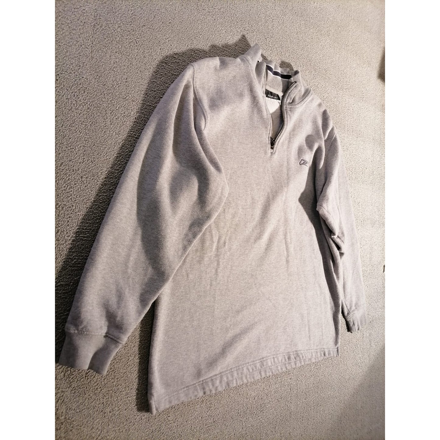 Reebok Large Male Grey Striped Quarter Zip Cotton Blend Pullover Sweatshirt