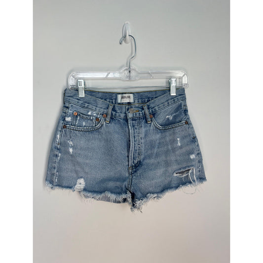 AGOLDE Parker Vintage Shorts Women 25 Blue Distressed Frayed Hem High Rise