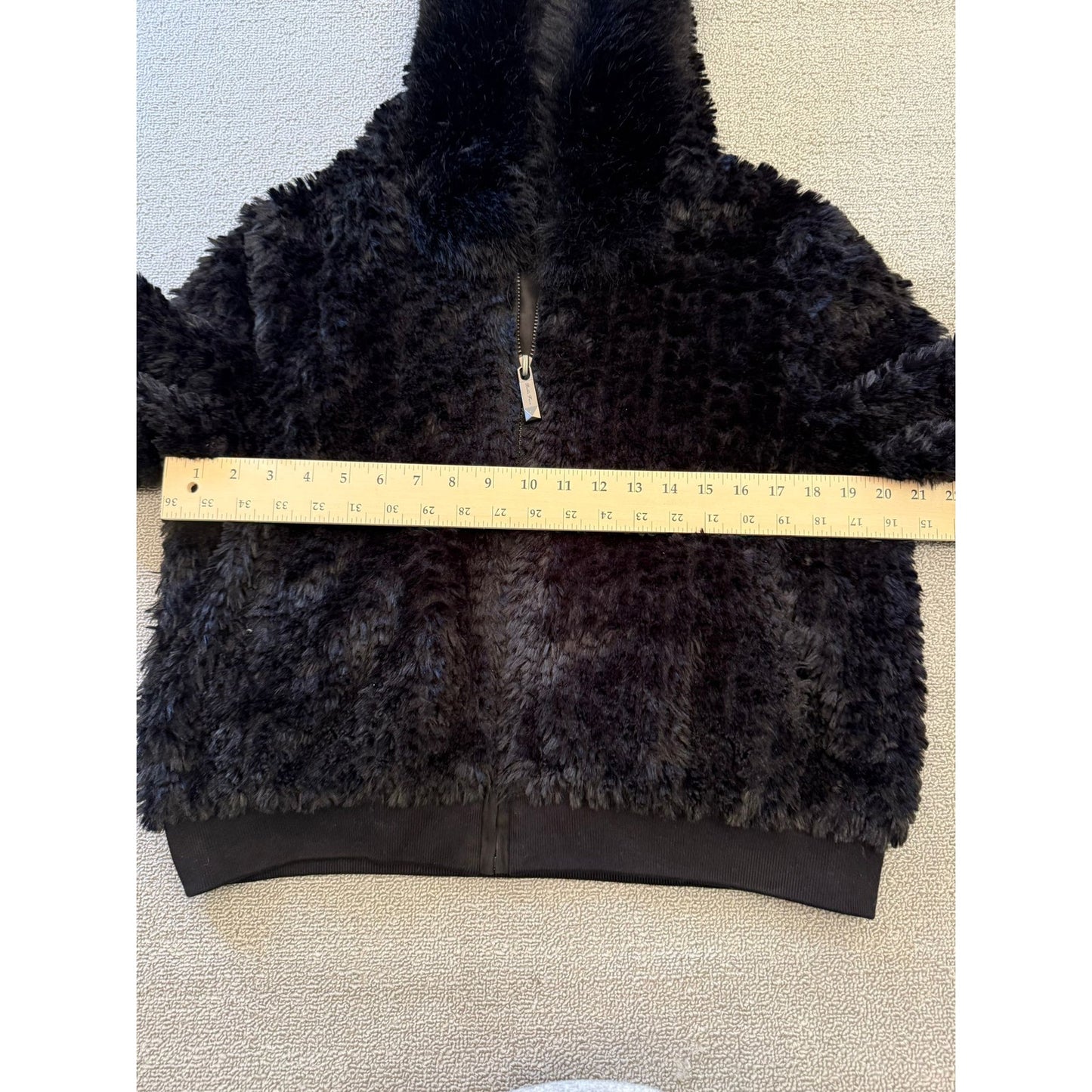 Belle Fare Women's L Large Black Faux Fur Hooded Zip Up Jacket Coat