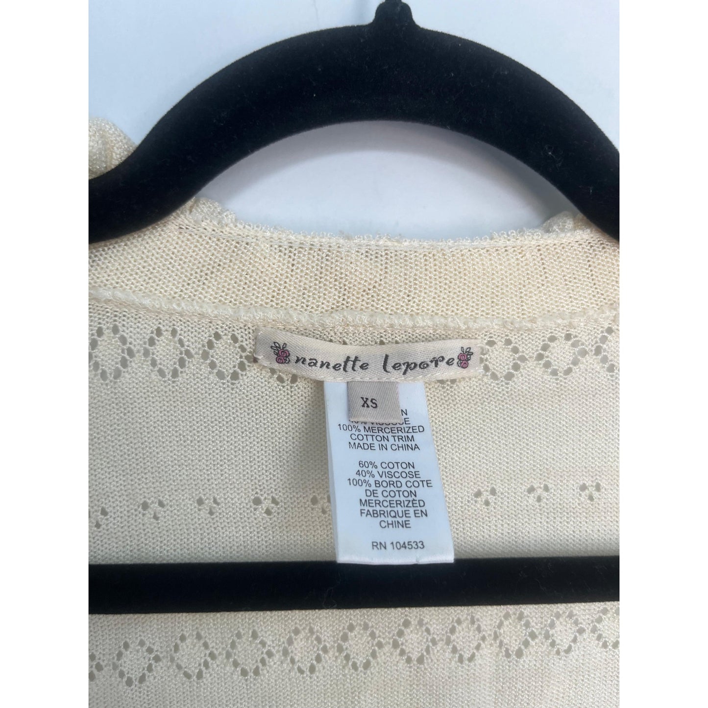 Nanette Lepore Ruffle Knit Shrug Cardigan Women XS Cream Eyelet Cropped Boho