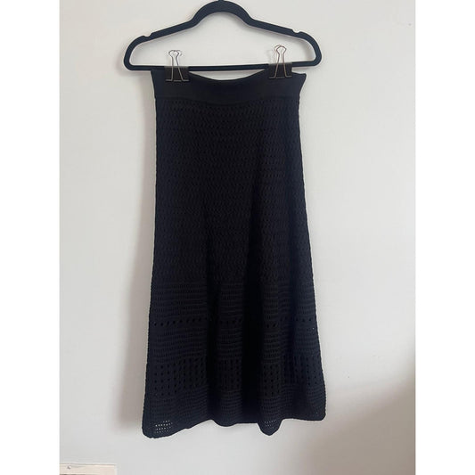 Aritzia Wilfred Skirt Women M Black Knit Crochet Textured Midi Boho