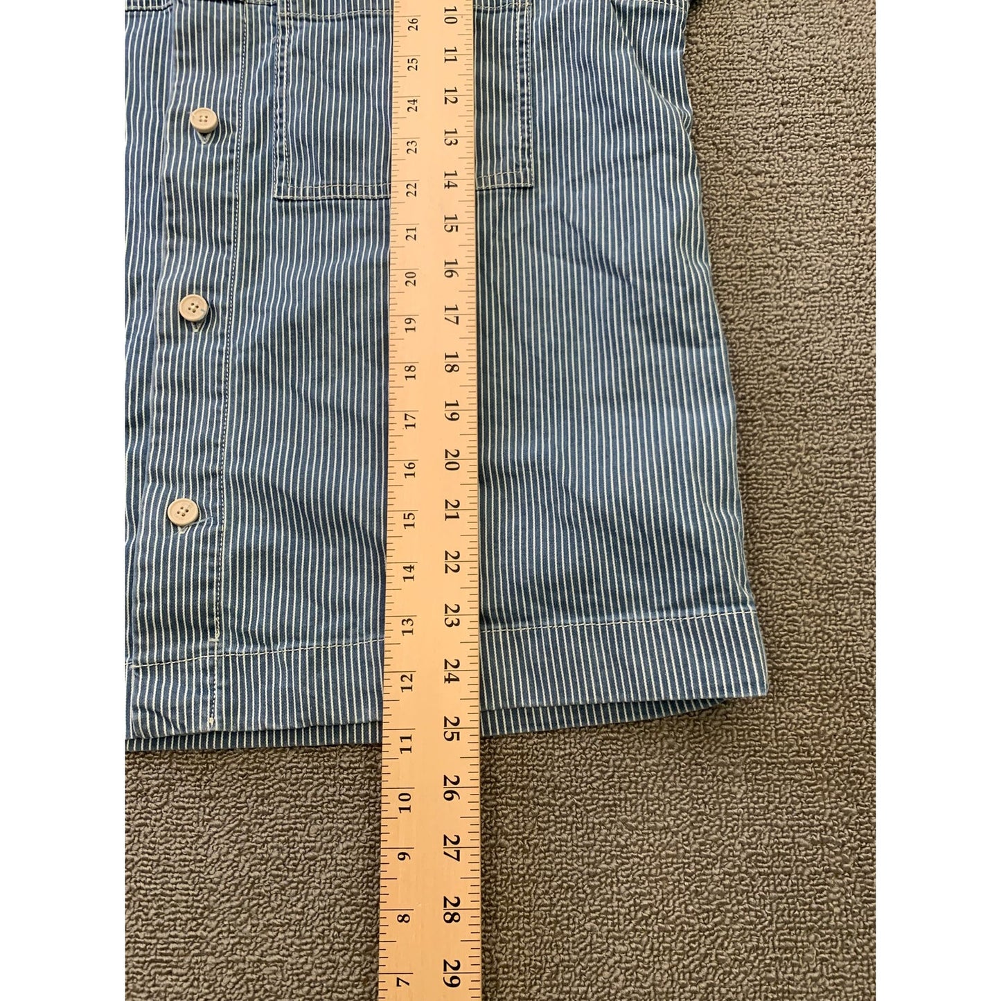 Zara Men's Medium Blue Striped Short Sleeve Button Up Work Shirt