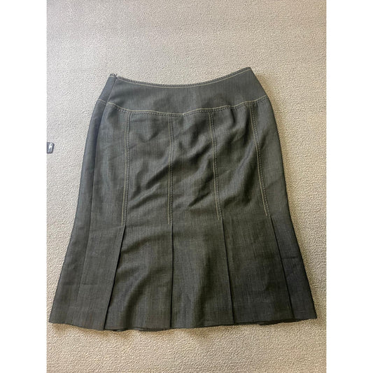 Albert Nipon Gray Pleated A-Line Skirt Women 8 White Stiching