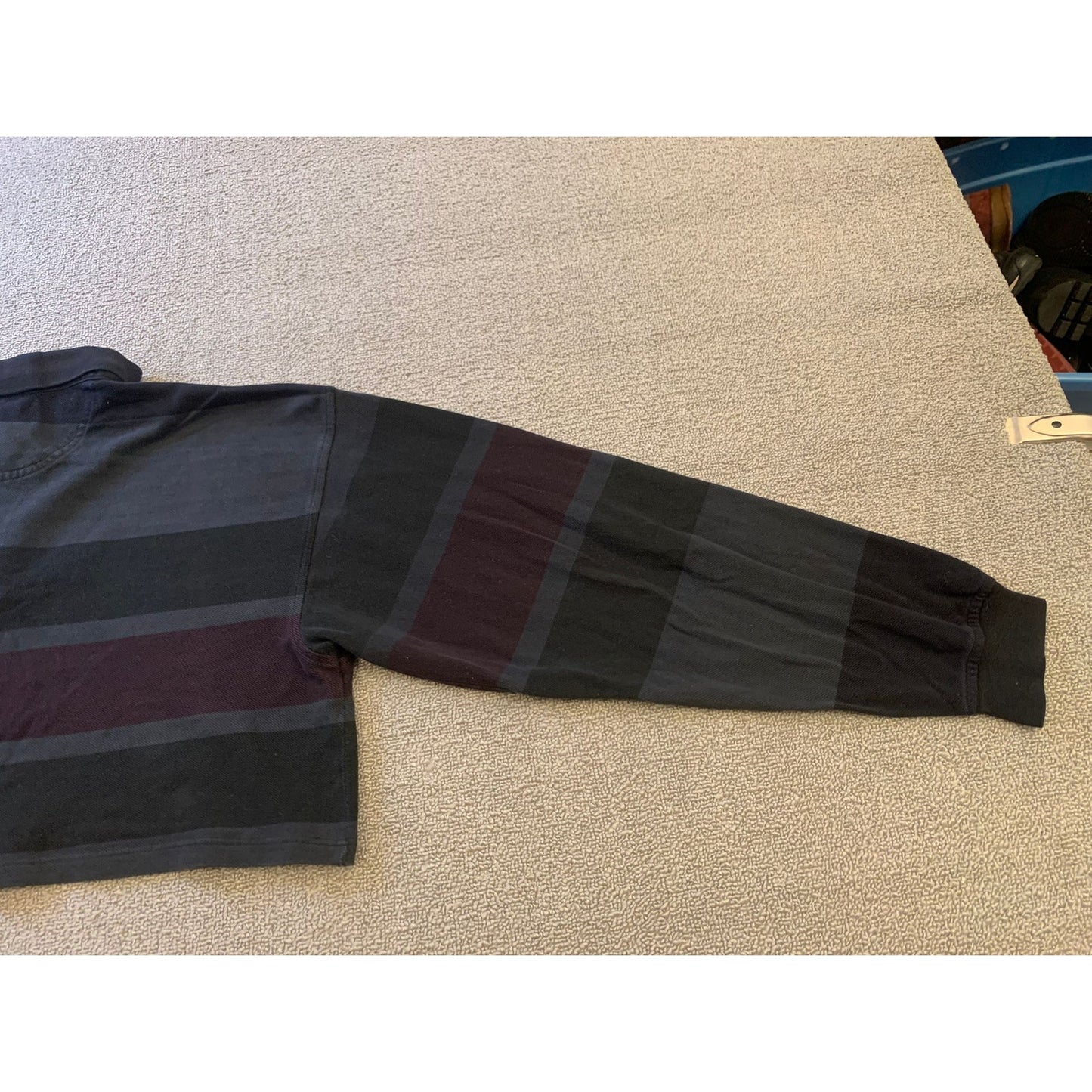 Vintage Izod Large Striped Long Sleeve Cropped Rugby Polo Shirt With Emblem