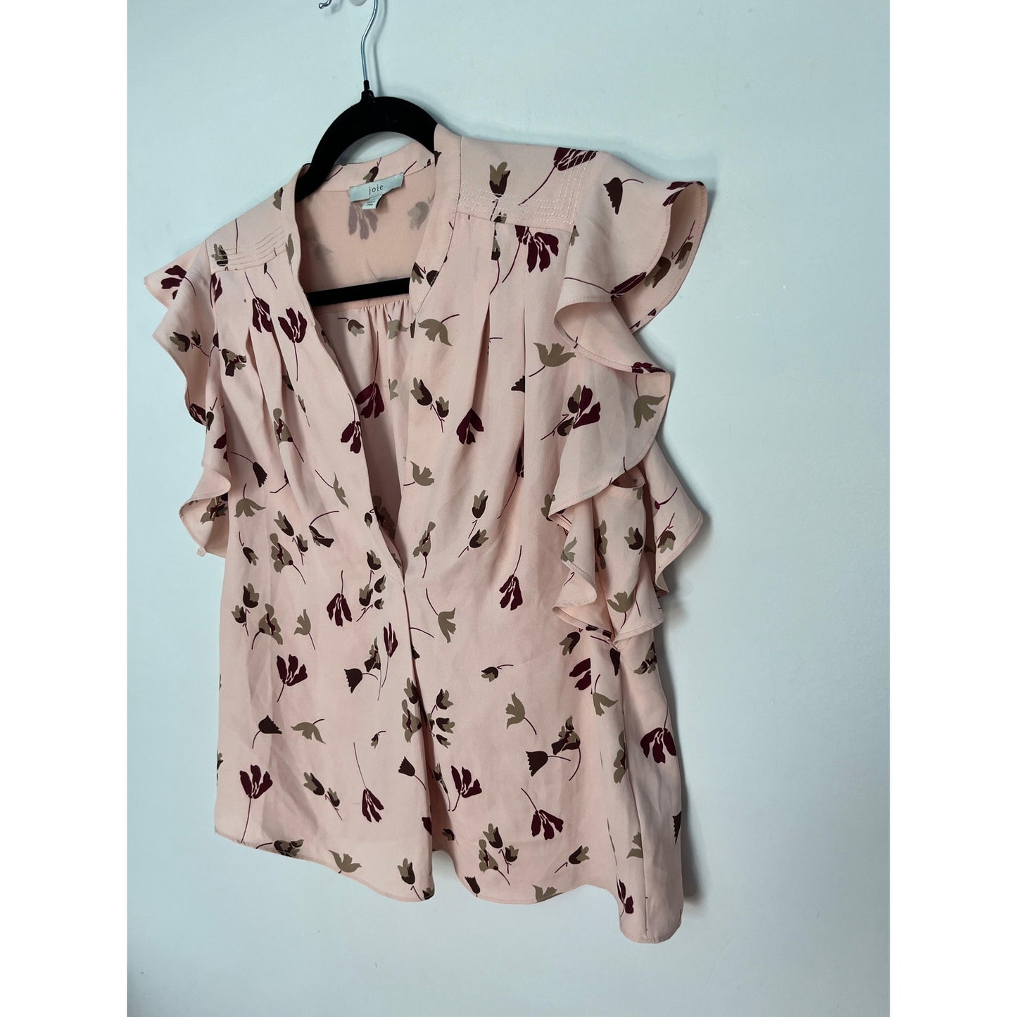 Joie Floral Ruffle Sleeve Blouse Women Small Pink Burgundy Leaf Print Top