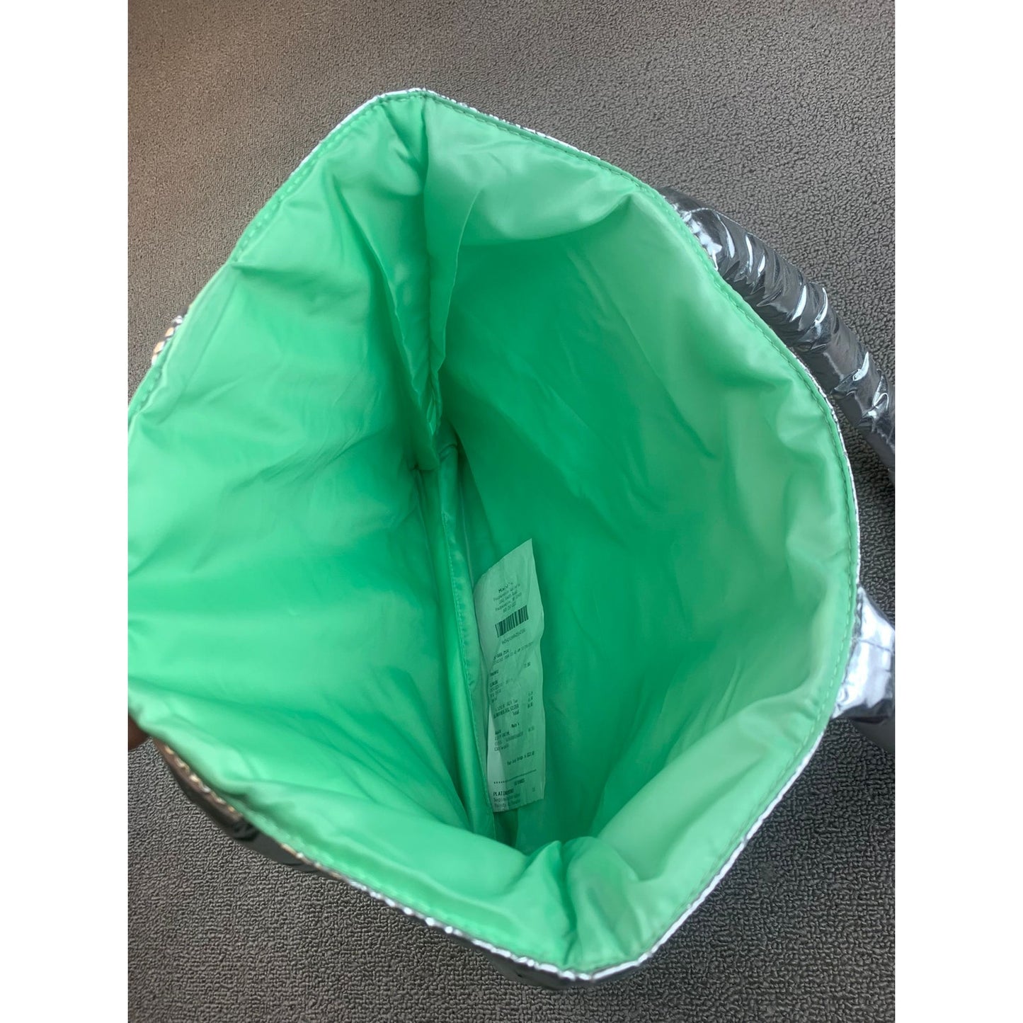 Clinique Women Small Silver Mint Green Puffer Quilted Tote Bag Cosmetic Pouch