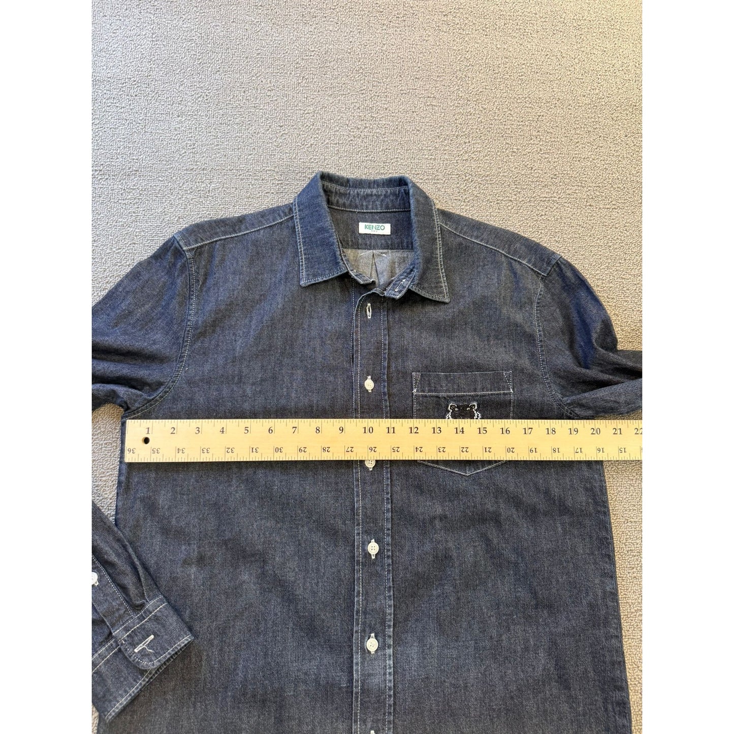 Kenzo Paris Medium Mens Blue Denim Button Up Long Sleeve Shirt