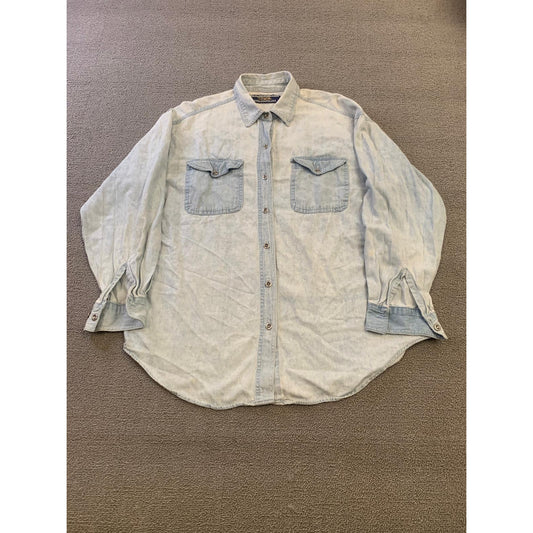 PCC Men's Vintage Denim Shirt Light Wash Button Down Long Sleeve