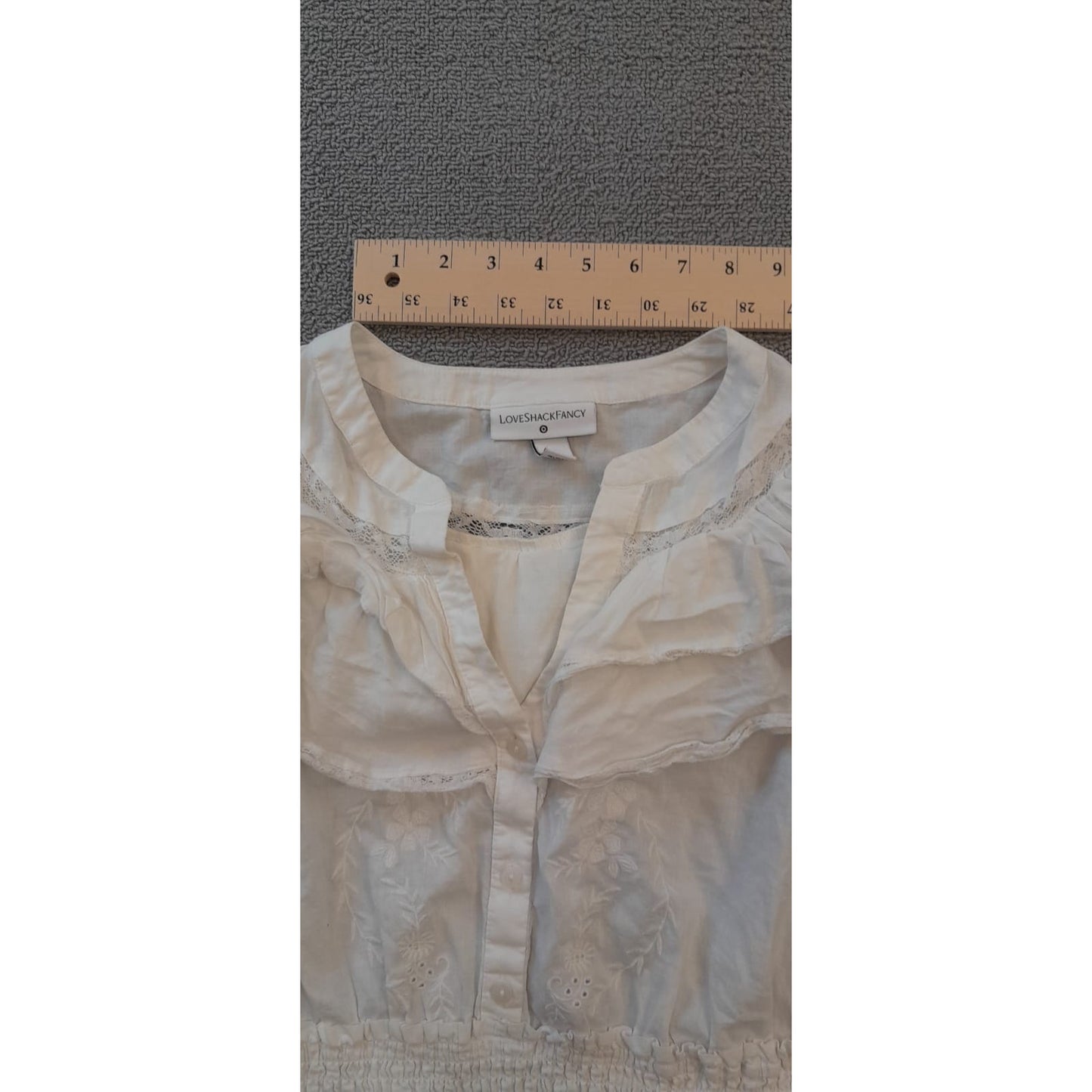 LoveShackFancy Target Women's M White Eyelet Ruffle Button Top Blouse