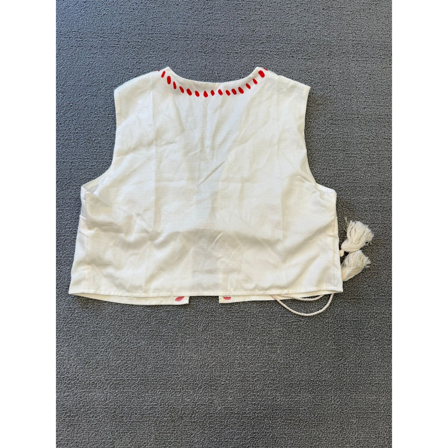 White Red Patterned Co Ord Set Womens Small Vest Wide Leg Pants Polyester